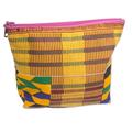 Kente Sunshine,'Kente-Inspired Yellow Geometric Cotton Cosmetic Bag'