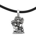 The Carrier of Time,'Mayan Glyph Sterling Silver Necklace with a Rubber Cord'