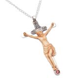 INRI Crucifix,'Garnet and Bone Crucifix Pendant Necklace from Bali'