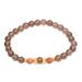 Batuan Tune,'Smoky Quartz Beaded Stretch Bracelet with Wood Accents'