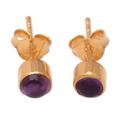 '18k Gold-Plated Stud Earrings with Amethyst Stone from Bali'