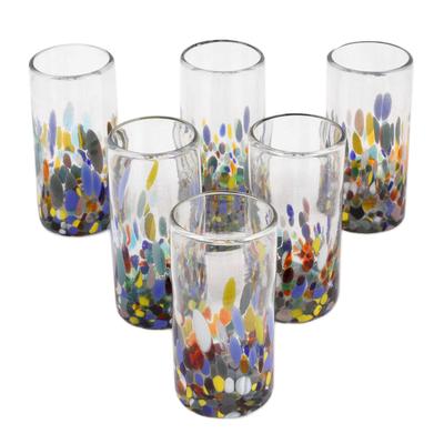 Blown glass highball glasses, 'Confetti Festival' (set of 6)
