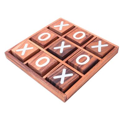 'Hand Painted Tic-Tac-Toe Raintree Wood Game from Thailand'