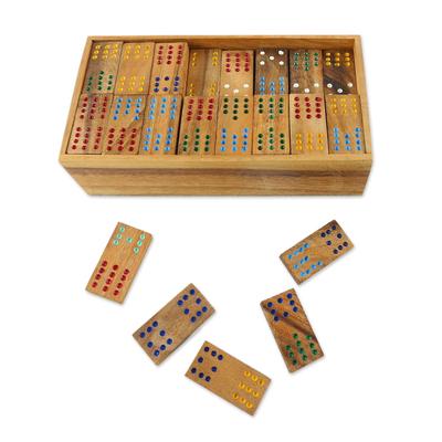 Colorful Dominoes,'Colorful Rain Tree Wood Domino Set Game from Thailand'