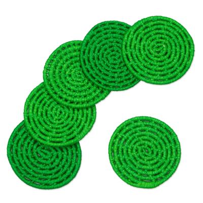 Party Jungle,'6 Artisan Crafted Round Green Coasters Set from Mexico'