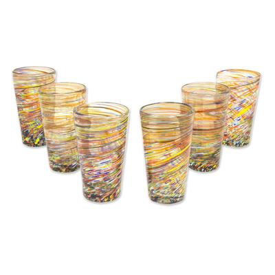 Blown glass highball glasses, 'Rainbow Centrifuge' (set of 6)