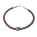 Earth Rings,'Sterling Silver Pendant Bracelet with Brown Leather Cord'
