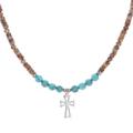 Earthy Cross,'Multi-Gemstone Beaded Cross Pendant Necklace'