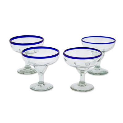 Happy Hour,'Margaritas Handblown Glass Blue Cocktail Drinkware Set of 4'