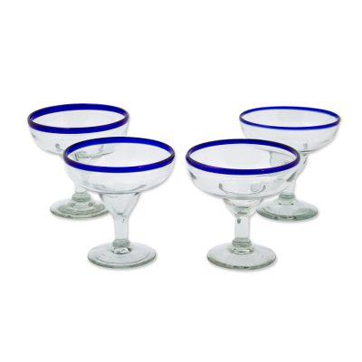 Happy Hour,'Margaritas Handblown Glass Blue Cocktail Drinkware Set of 4'