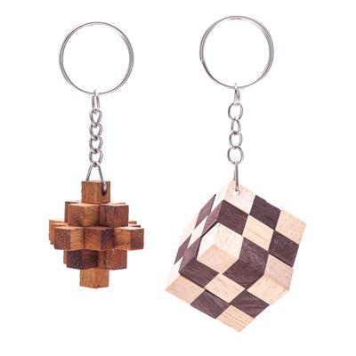 Snake and Falling Star,'Real Wood Puzzle Keychains (Pair)'