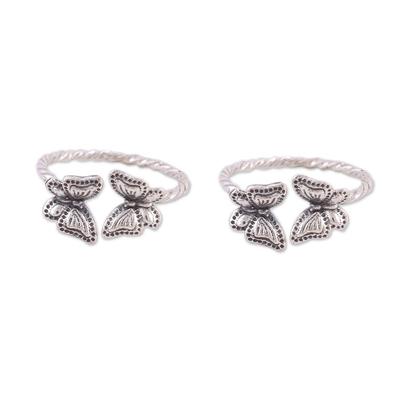 Butterfly Meeting,'Twisted Toe Rings with Butterfly Accents from India (Pair)'