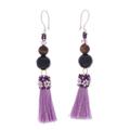 Playful Purple,'Handcrafted Agate & Tigers Eye Beaded Purple Tassel Earrings'