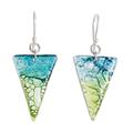 Ombre Triangles,'Triangular Recycled CD Dangle Earrings from Guatemala'