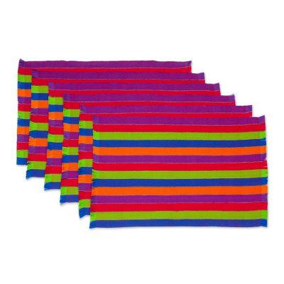 Harvest Trails,'Six Multicolored Striped Cotton Placemats from Guatemala'
