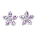 Petal Shimmer,'Rhodium Plated Amethyst Button Earrings from India'