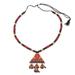 Dancing Pyramid,'Red, Yellow Black Triangle Pendant Beaded Cord Necklace'