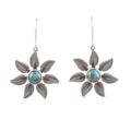 Leafy Blossom,'Sterling Silver Dangle Earrings with Composite Turquoise'