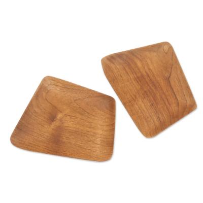 Parallelogram Platter,'Hand Crafted Rectangular Teak Wood Sushi Plates (Pair)'