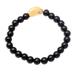 Alert Eagle,'Gold Accented Eagle-Themed Onyx Beaded Stretch Bracelet'