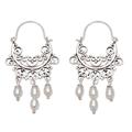 'Silver-White Cultured Pearl Chandelier Earrings from Bali'