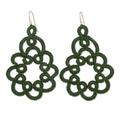 'Hand-Tatted Dangle Earrings in Green from Guatemala'