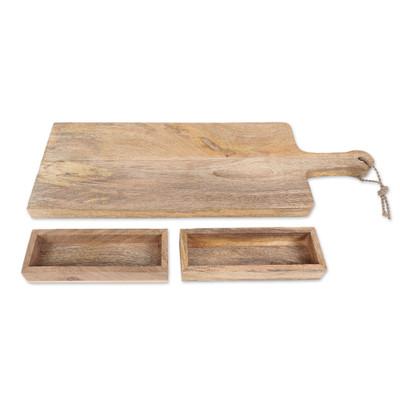 Rustic Beauty,'Handcrafted Mango Wood Trays (Set o...