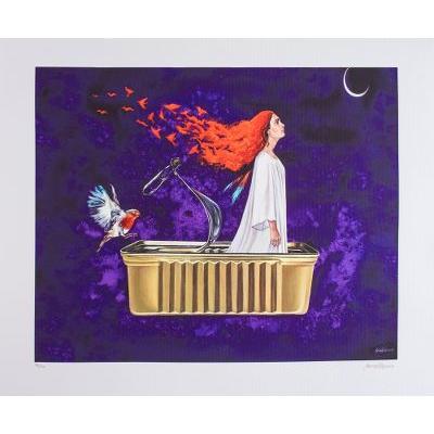 Bird of Fire,'Signed Surrealist Print of a Girl in a Tin Can from Mexico'