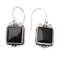 Your Shadow,'Hand Made Sterling Silver and Onyx Dangle Earrings'