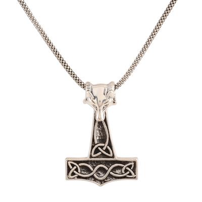 'Fox-Themed Sterling Silver Thor's Hammer Necklace from India'