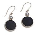 Light and Dark Circles,'Onyx and Cultured Pearl Circular Dangle Earrings form Bali'