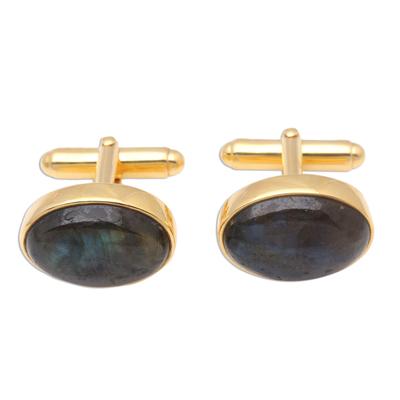 Bold Eyes,'Gold Plated Oval Labradorite Cufflinks from Bali'