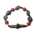 Eco Black and Red,'Ceramic and Recycled Glass Beaded Stretch Bracelet'