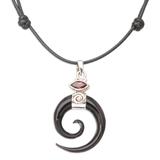 Midnight Halloween,'Spiral Horn Garnet and Sterling Silver Pendant Necklace'