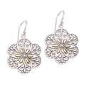 Six Petals,'Loop Pattern Gold Accented Sterling Silver Dangle Earrings'