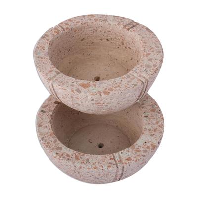 Verdant Bowls,'Round Reclaimed Stone Flower Pots from Mexico (Pair)'