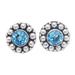 Azure Fancy Flower,'Blue Topaz Button Earrings with Sterling Silver Beads'