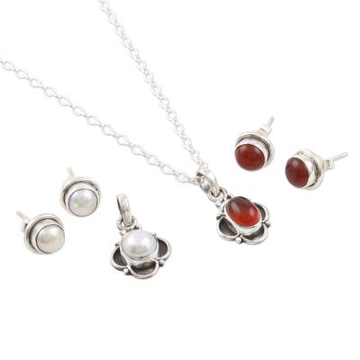 Fire and Ice,'Hand Crafted Carnelian and Cultured Pearl Jewelry Set'