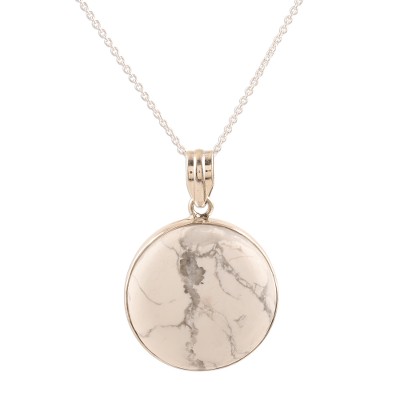 White Planet,'Howlite Cabochon Pendant Necklace from India'