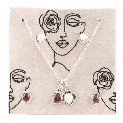 Pure Romance,'Handmade Garnet and Freshwater Pearl Jewelry Set'