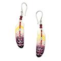 Wisdom Feathers,'Handcrafted Purple Feather Dangle Earrings with Garnet Beads'