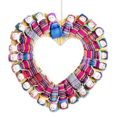 Quitapena Love,'Heart-Shaped Cotton Worry Doll Wreath from Guatemala'