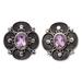 'One-Carat Amethyst Button Earrings Made from Sterling Silver'