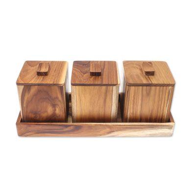 Teak Treasure,'Teak Wood Decorative Boxes from Thailand (Set of 3)'