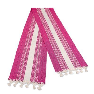 Oaxaca Azalea,'98 Inch Handwoven Fuchsia & Ivory C...