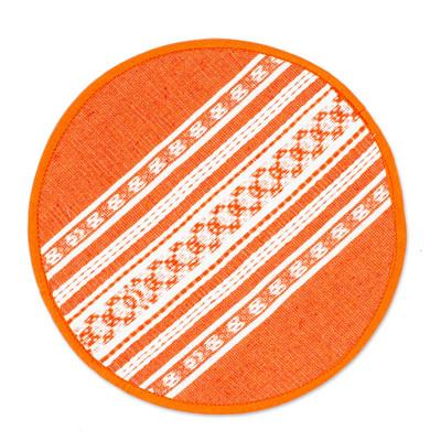 Oaxacan Orange,'Orange and Off-White Cotton Tortilla Holder'