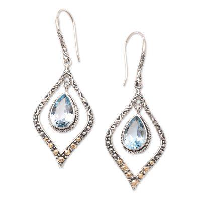 Window Seat in Blue,'Gold-Accented Blue Topaz Dangle Earrings'