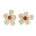 Strength Blooms,'Handcrafted Red and Green Agate Floral Button Earrings'