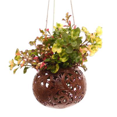 Tropical House in Turtle,'Handcrafted Coconut Shell Hanging Planter from Bali'