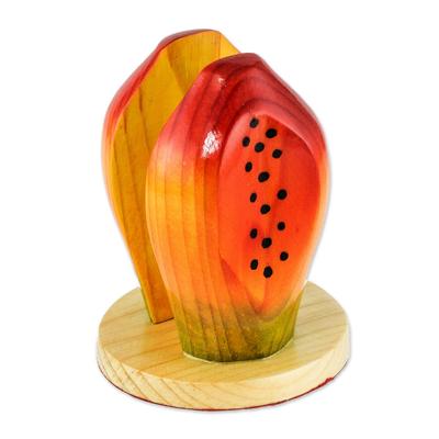 Luscious Papaya,'Carved Wood Papaya Napkin Holder'